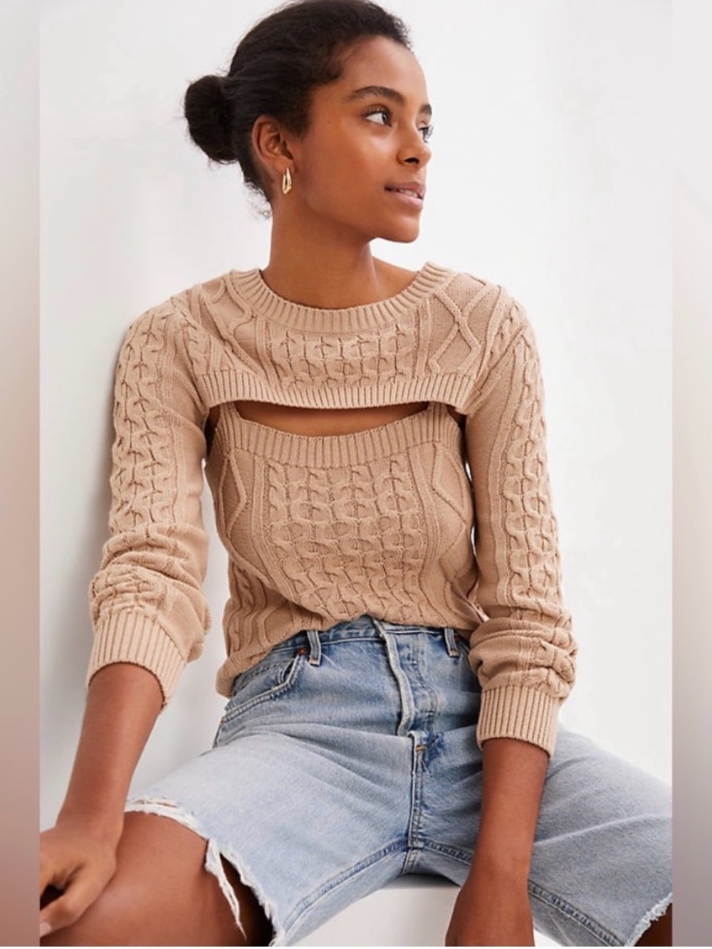 [NWOT] By Anthropologie XS 2 Piece Cable Knit Tank Bolero Sweater Set